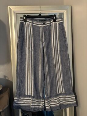 Lauren Ralph Lauren Women’s Blue & White Striped Linen Cropped Pants EUC Size 6